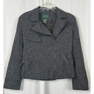 Lauren Ralph Lauren Women's Size 10 100% Lamb's Wool Zip-up Gray Speckled Jacket